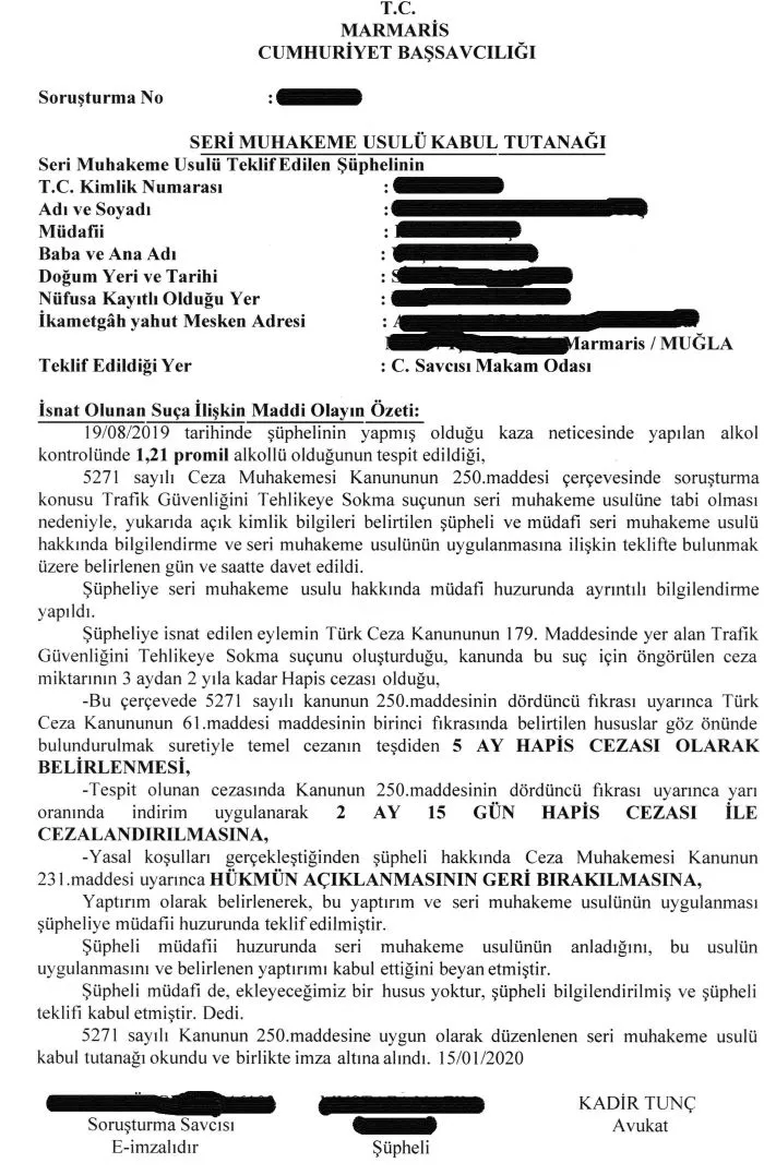 Seri Muhakeme Usulü Kabul Tutanağı